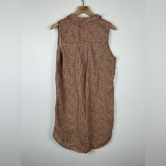 Tahari Sleeveless Button Up 100% Linen Shirt Animal Hi Low Dress Women’s Sz L - Picture 2 of 5